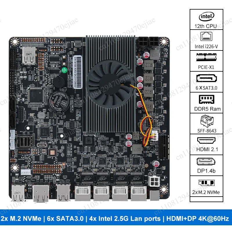 Nas Motherboard N100 6 Sata - Placa-mãe N100 Mini ITX NAS DDR5,